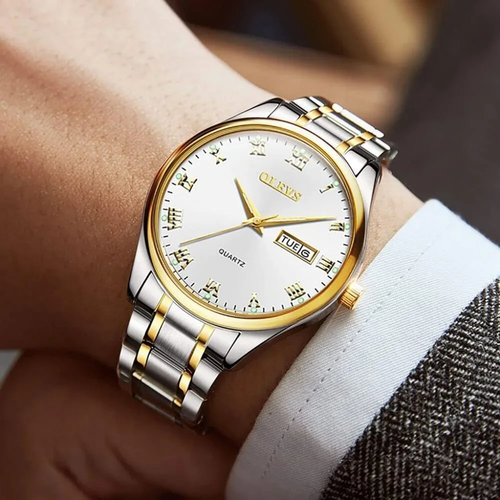 Olevs Men's Steel White-Surface Waterproof Stainless Luminous Stylish Watch